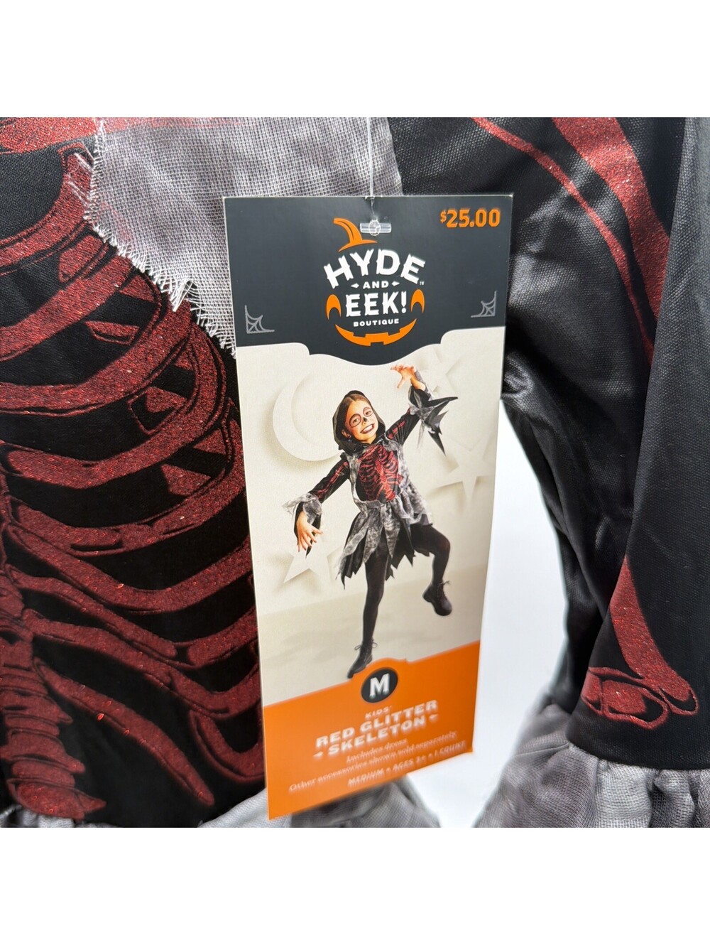 NWT Girls Hyde & Eek Red Glitter SKELETON Dress Halloween Costume Sz M (8)